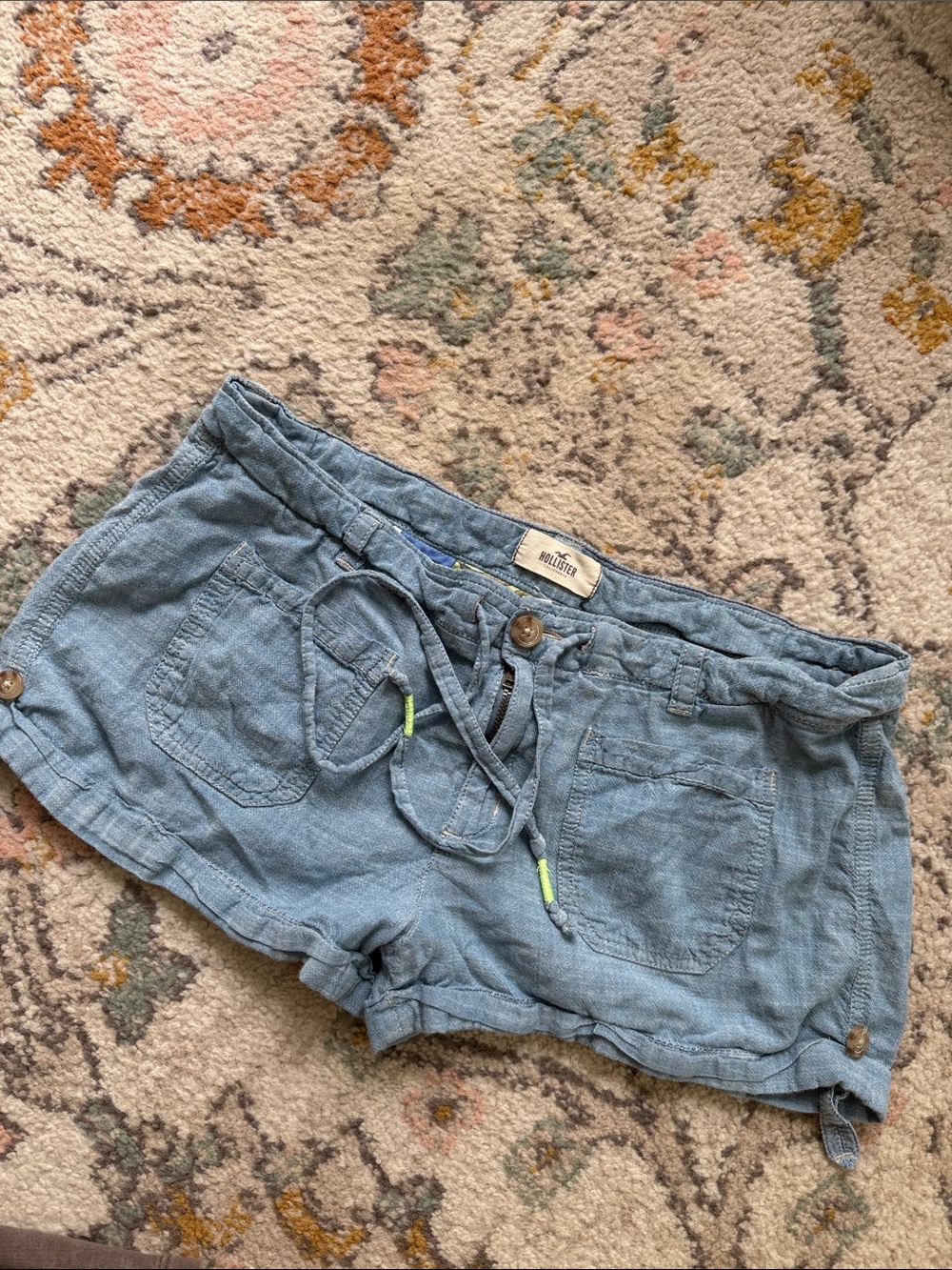 Hollister Light Denim Blue Women's Casual Drawstring Jean Shorts